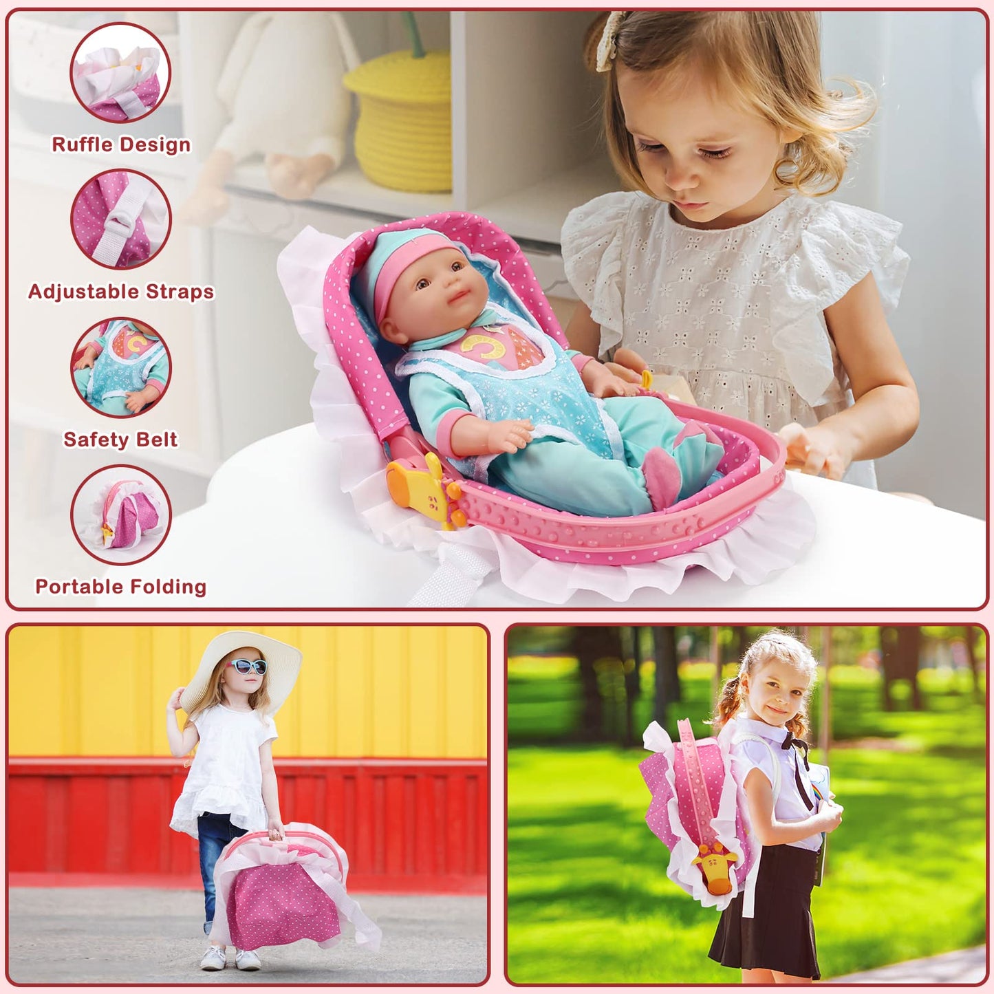 14" Baby Doll Play Set with Crib, Bath Tub, High Chair & 25 Accessories