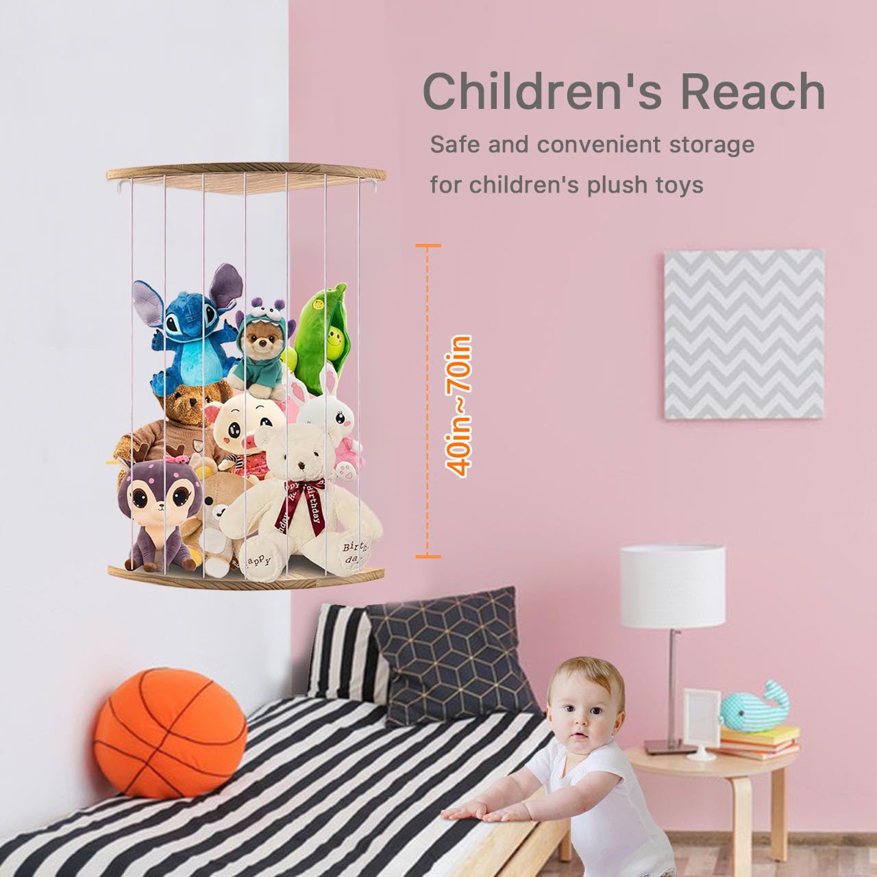 🧸🌿 Stuffed Animal Storage Wooden Corner Toy Shelf – Natural XL 🌿🧸
