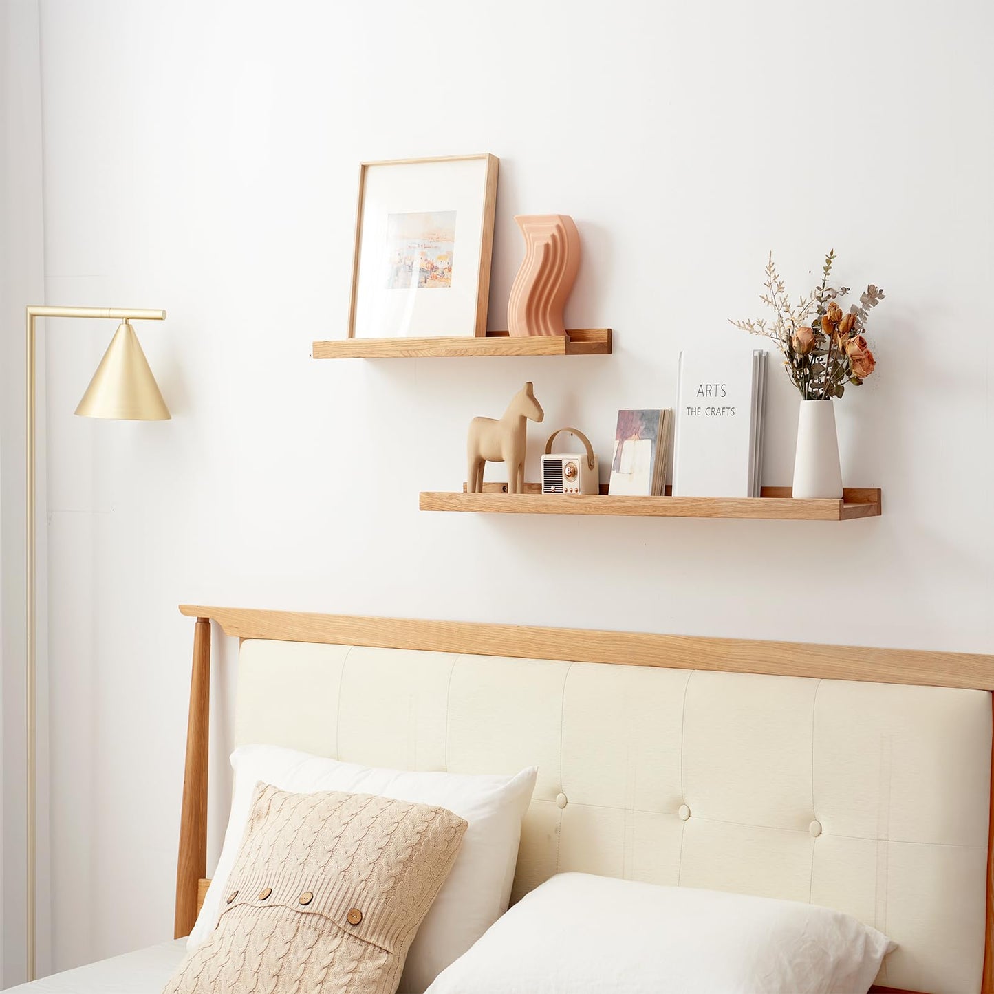 Elegant 60cm Solid Oak Wooden Floating Wall Shelf