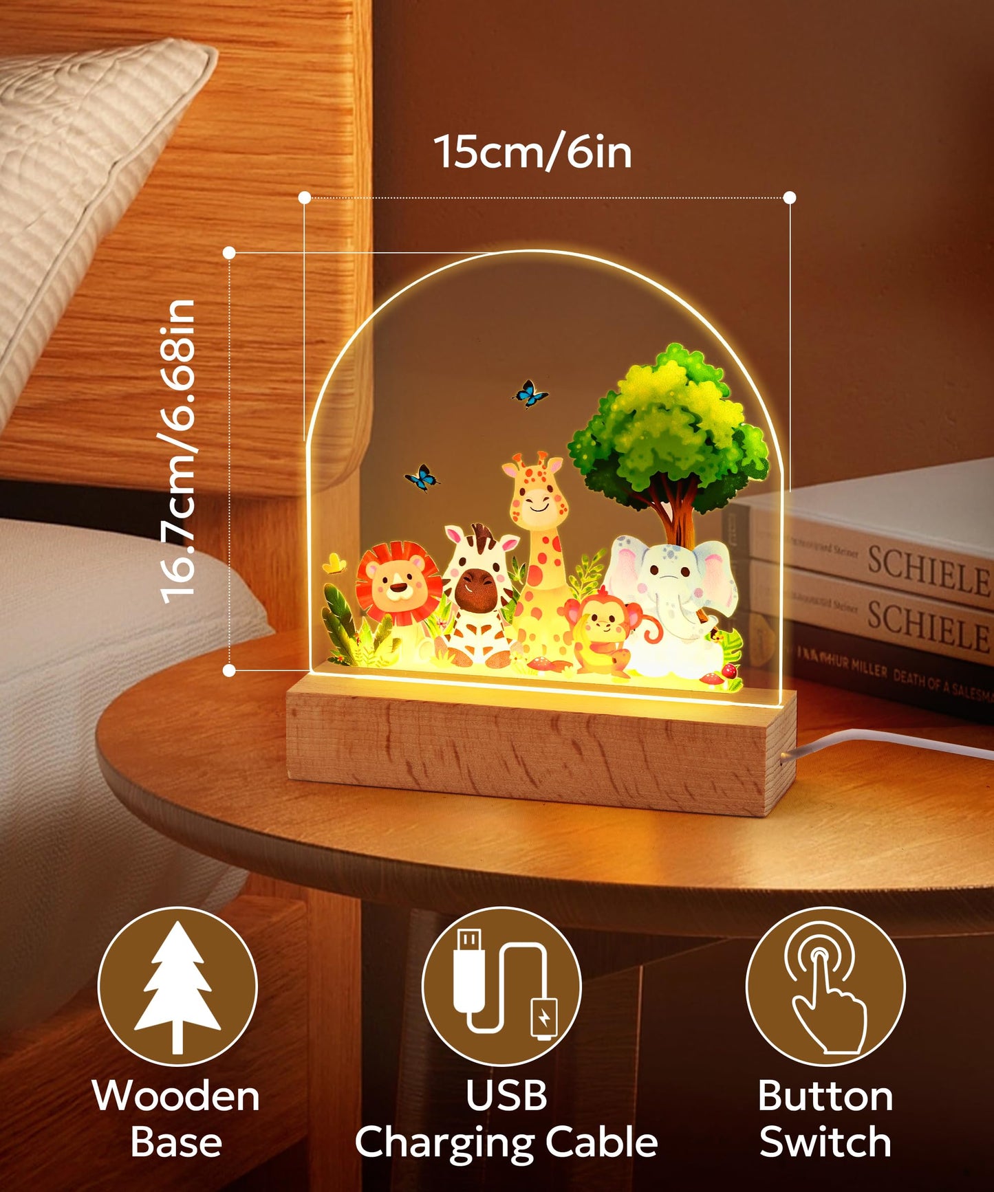 🌙 Acrylic Kids Night Light – Jungle Animal Design 🌙