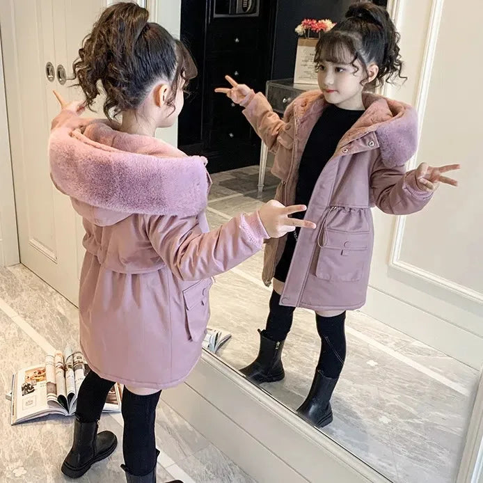 ❄️🧥 Girls’ Cotton-Padded Velvet Coat (Pink or Grey) 🧥❄️