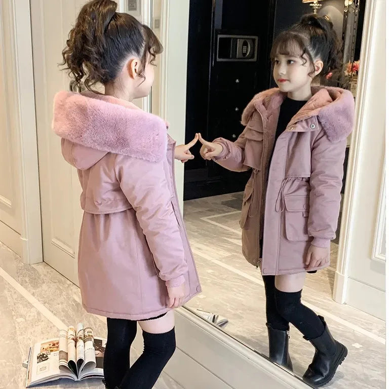 ❄️🧥 Girls’ Cotton-Padded Velvet Coat (Pink or Grey) 🧥❄️