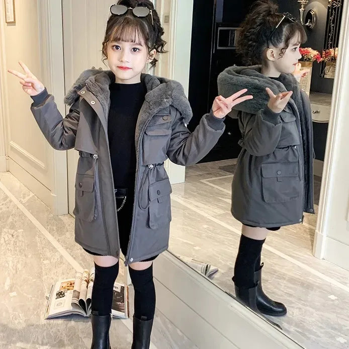 ❄️🧥 Girls’ Cotton-Padded Velvet Coat (Pink or Grey) 🧥❄️