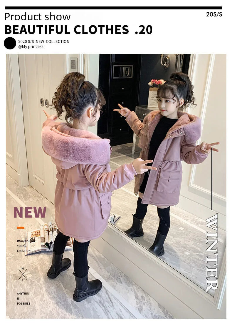 ❄️🧥 Girls’ Cotton-Padded Velvet Coat (Pink or Grey) 🧥❄️
