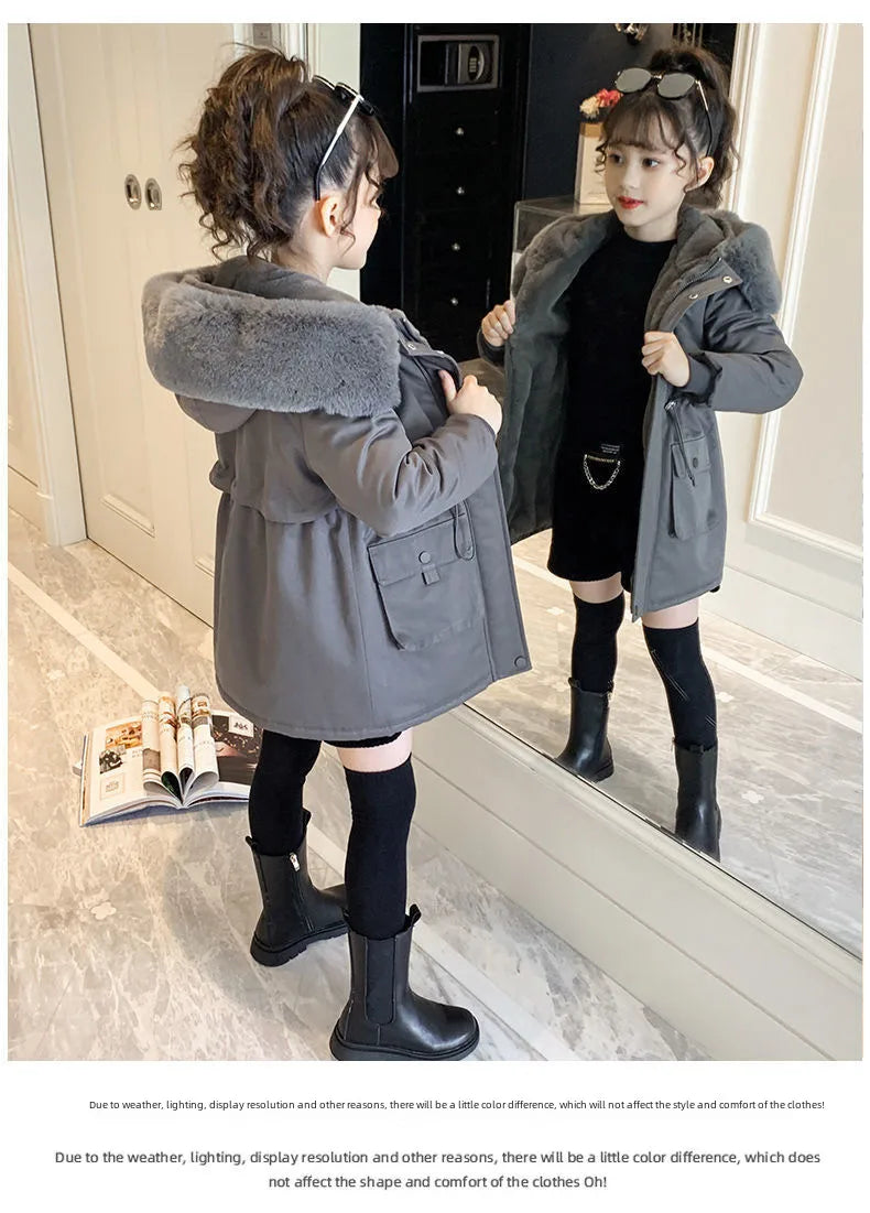 ❄️🧥 Girls’ Cotton-Padded Velvet Coat (Pink or Grey) 🧥❄️