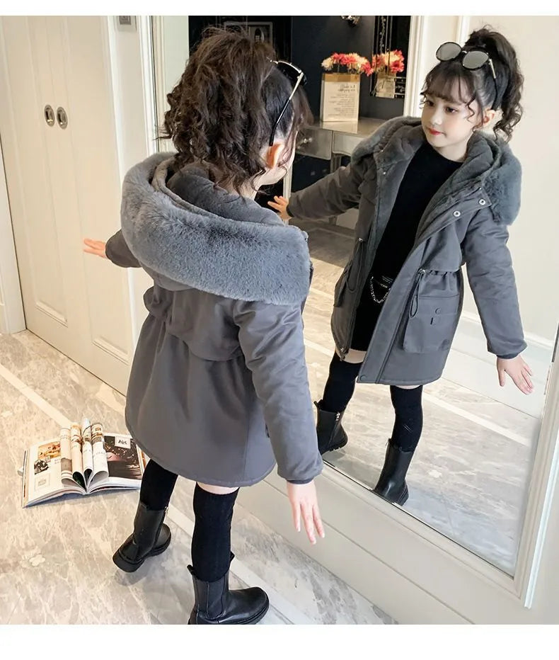 ❄️🧥 Girls’ Cotton-Padded Velvet Coat (Pink or Grey) 🧥❄️