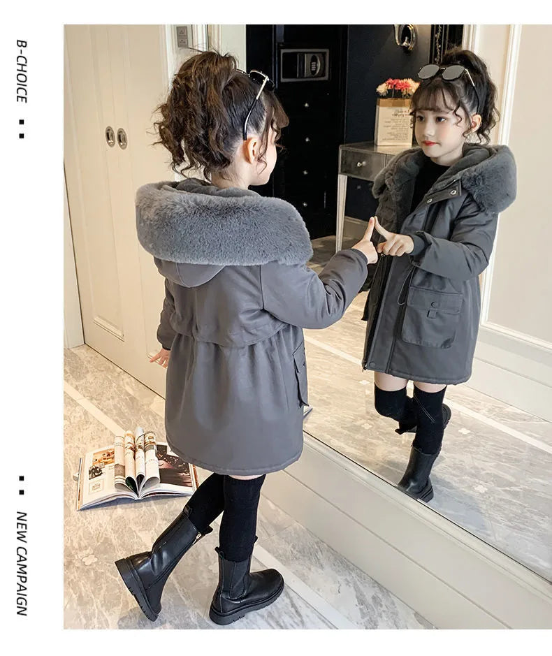 ❄️🧥 Girls’ Cotton-Padded Velvet Coat (Pink or Grey) 🧥❄️