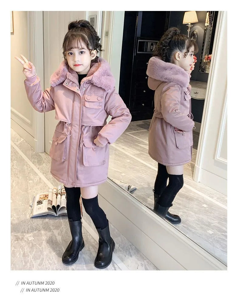 ❄️🧥 Girls’ Cotton-Padded Velvet Coat (Pink or Grey) 🧥❄️
