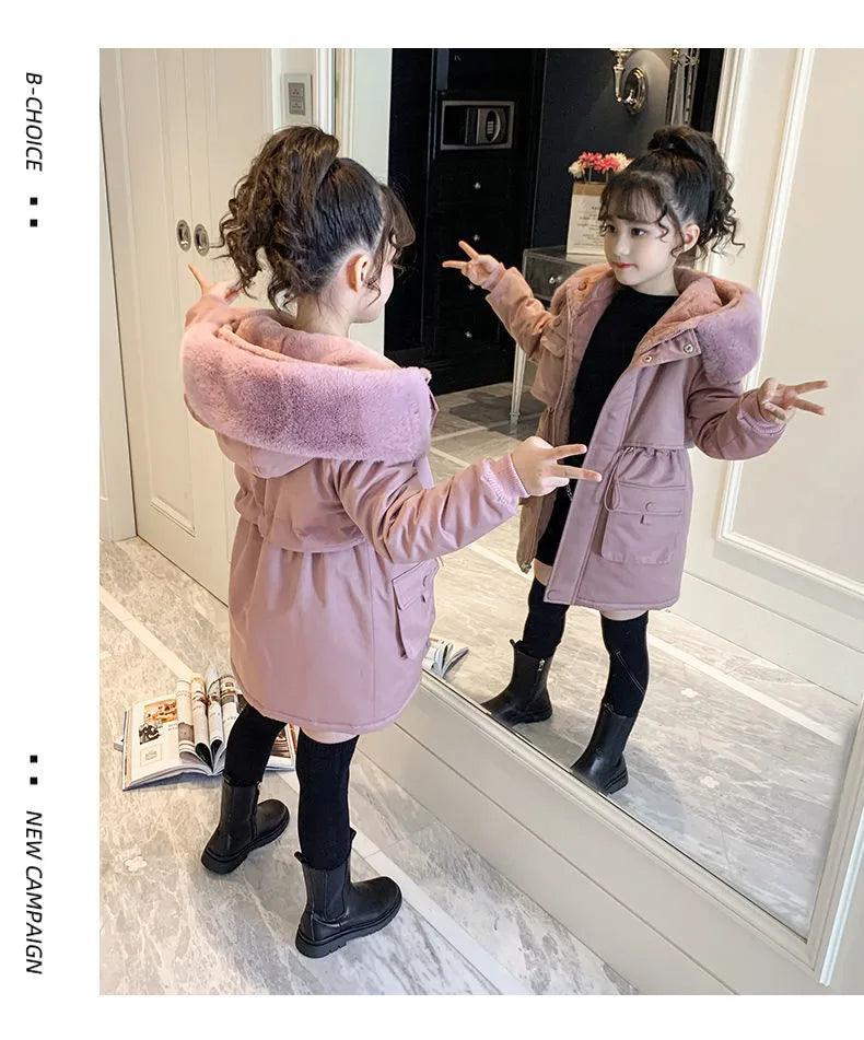 ❄️🧥 Girls’ Cotton-Padded Velvet Coat (Pink or Grey) 🧥❄️