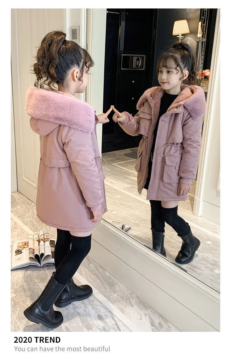 ❄️🧥 Girls’ Cotton-Padded Velvet Coat (Pink or Grey) 🧥❄️