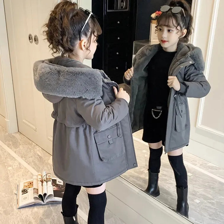 ❄️🧥 Girls’ Cotton-Padded Velvet Coat (Pink or Grey) 🧥❄️