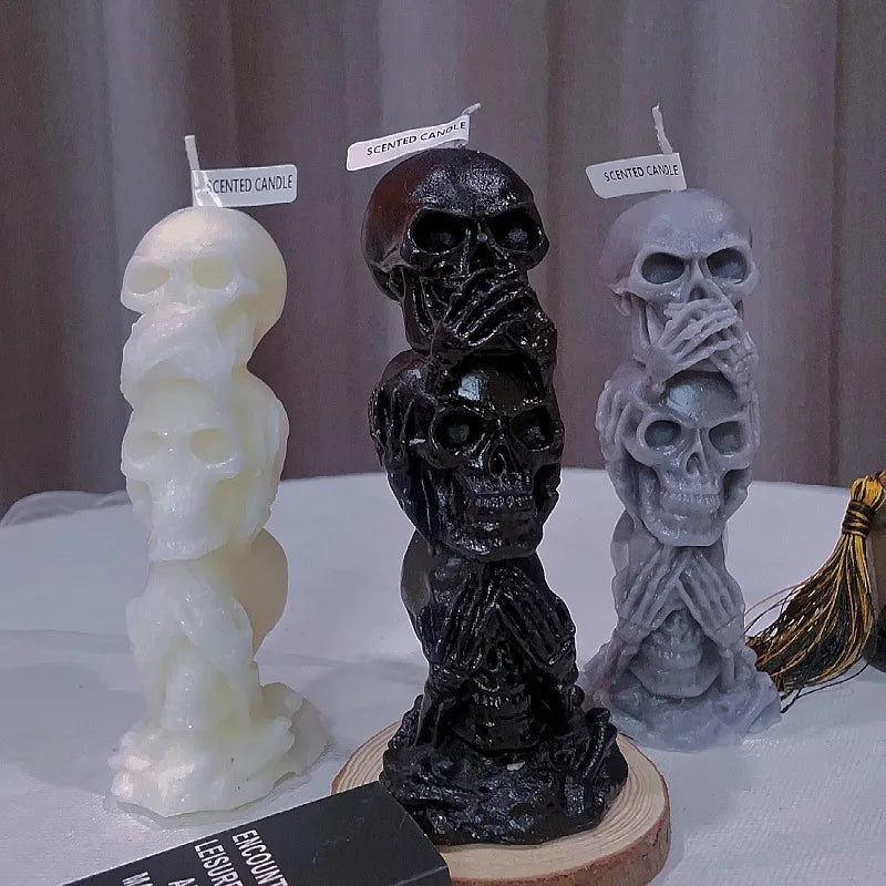 🖤💀 See No Evil, Hear No Evil, Speak No Evil Skull Candle 💀🖤