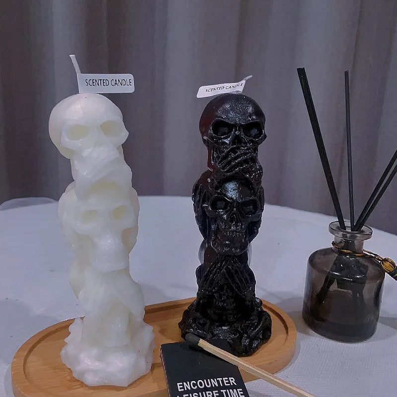 🖤💀 See No Evil, Hear No Evil, Speak No Evil Skull Candle 💀🖤