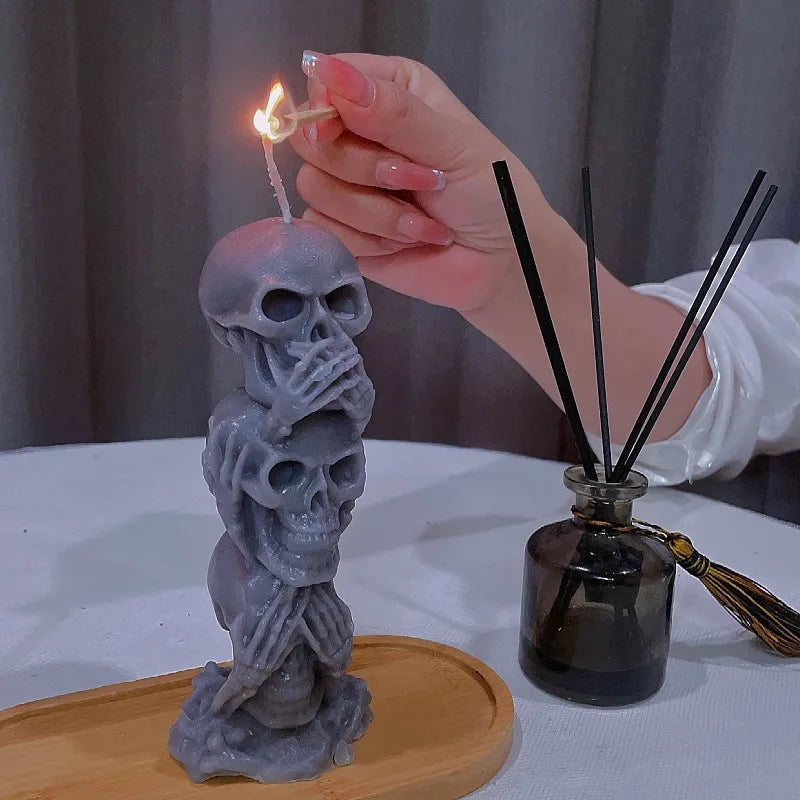 🖤💀 See No Evil, Hear No Evil, Speak No Evil Skull Candle 💀🖤