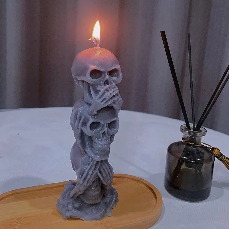 🖤💀 See No Evil, Hear No Evil, Speak No Evil Skull Candle 💀🖤