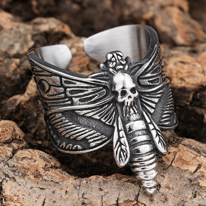 ππ¦ Distressed Silver Skull Midnight Moth Ring π¦π