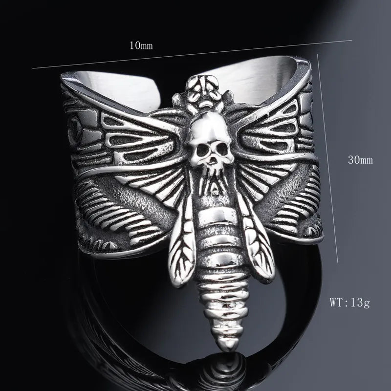ππ¦ Distressed Silver Skull Midnight Moth Ring π¦π