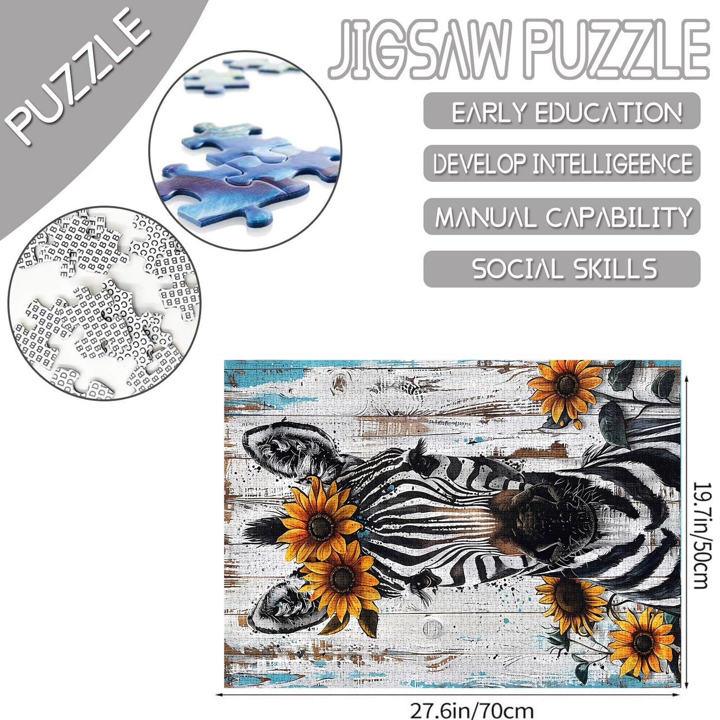 🧩🦓 1000-Piece Jigsaw Puzzle for Adults – Colourful Zebra with Sunflower Crown 🦓🧩