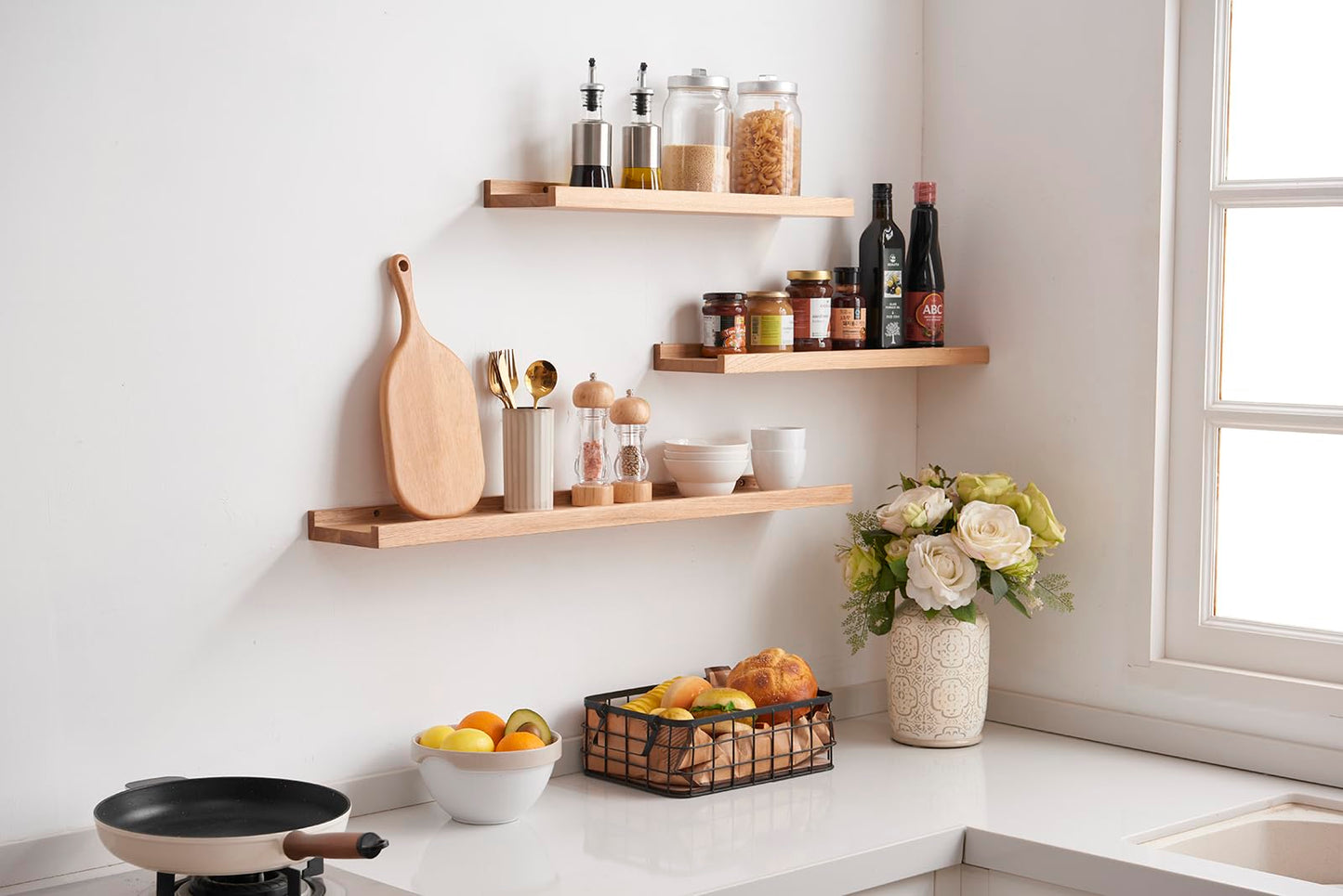 Elegant 60cm Solid Oak Wooden Floating Wall Shelf