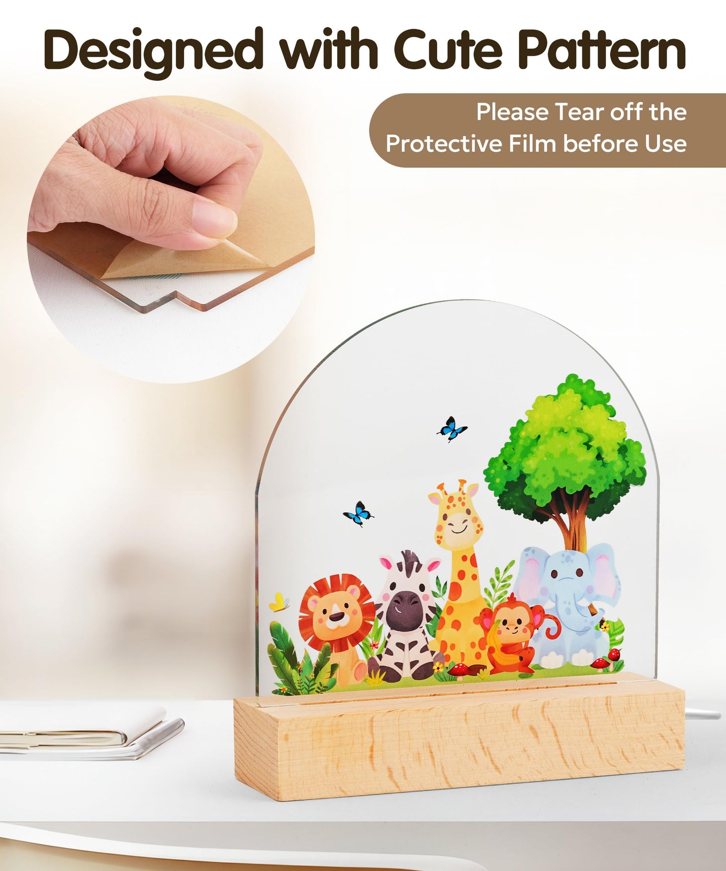 🌙 Acrylic Kids Night Light – Jungle Animal Design 🌙