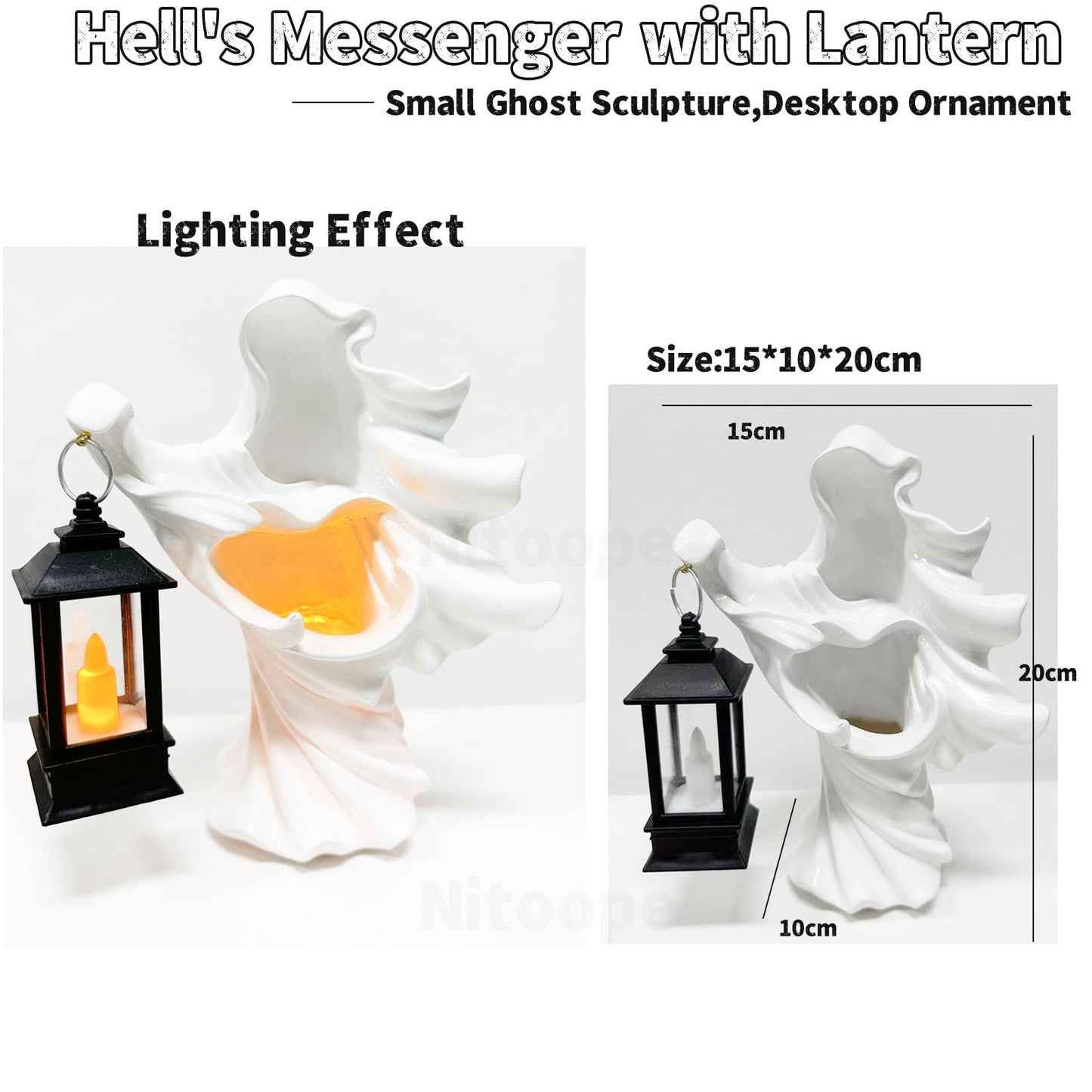 👻✨ Halloween Ghost Resin Statue with LED Lantern ✨👻