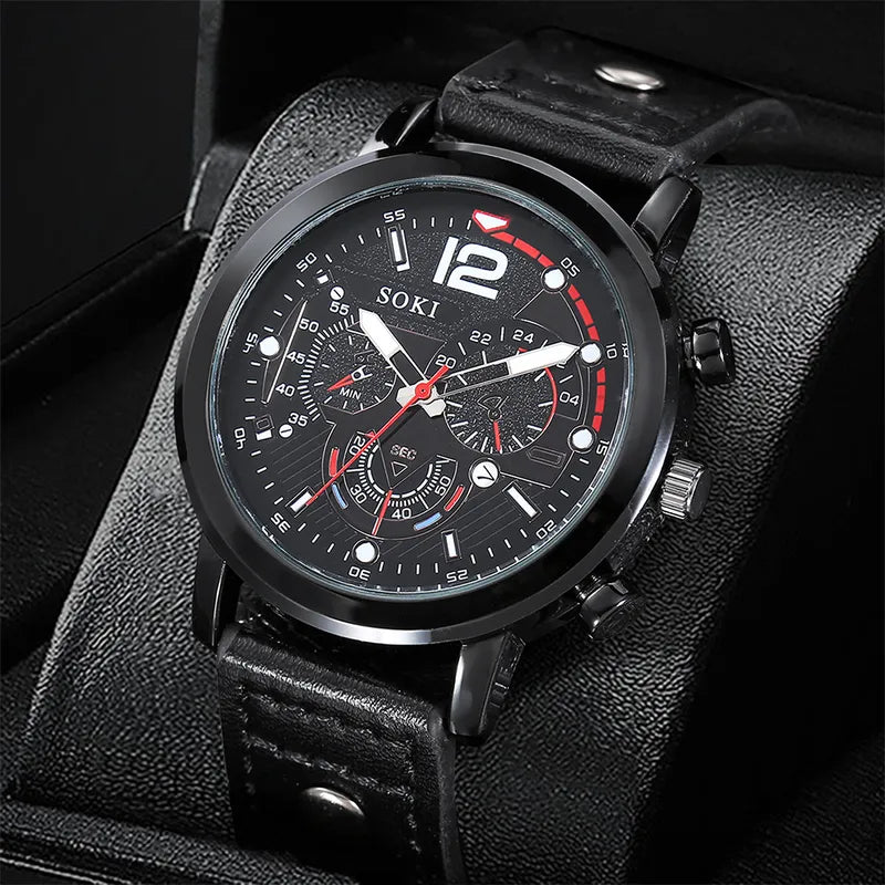 ⌚ Men’s Black & Red Watch Gift Set ⌚