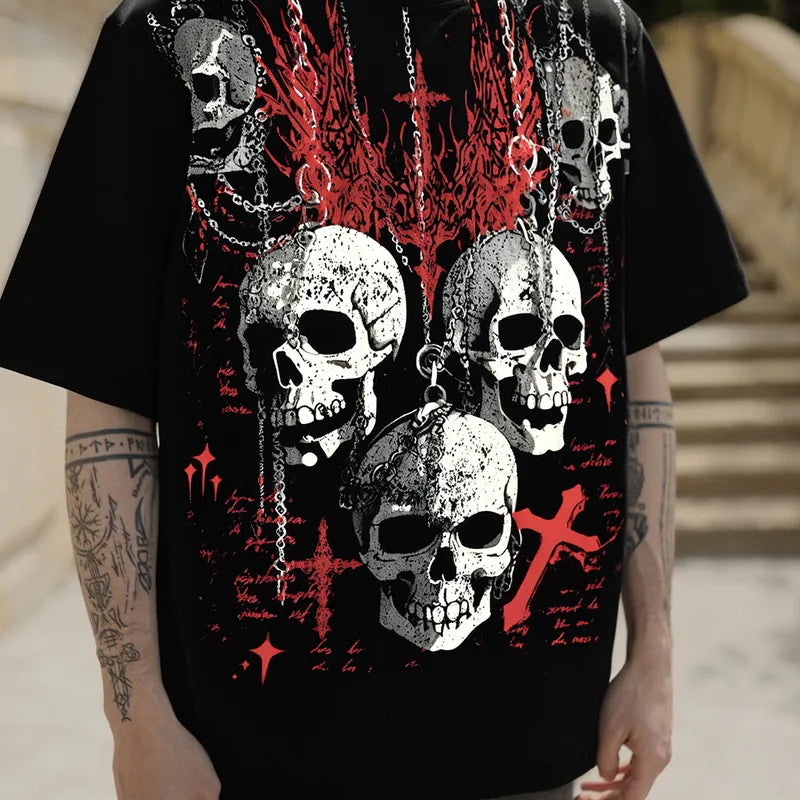 💀 Men’s Black/Red Skull & Crosses Gothic T-Shirt 💀