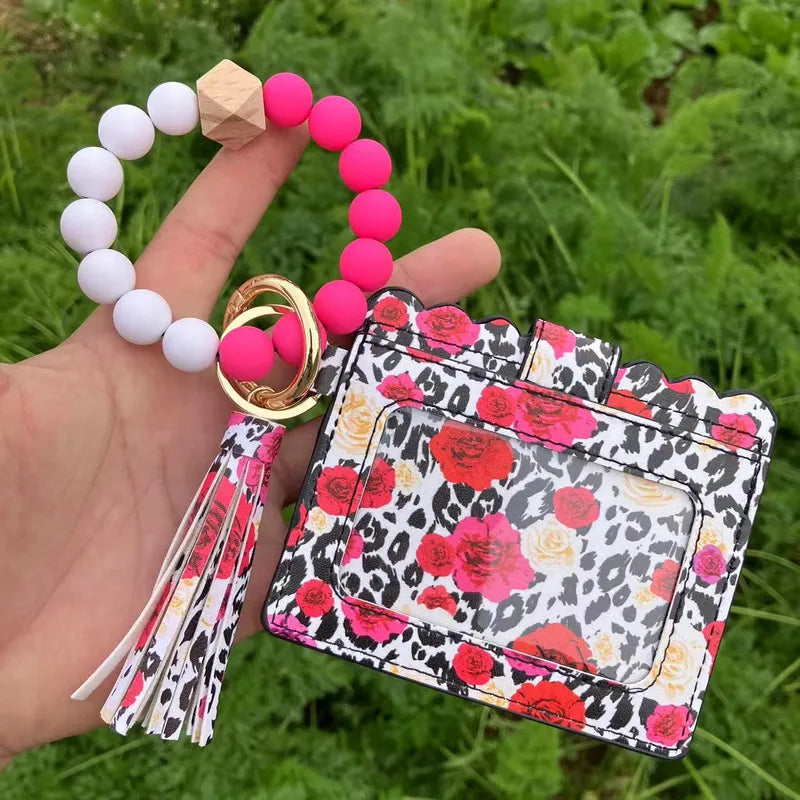 Acrylic Pleather Alloy Flip Cover Card Holders - Rose Leopard Print