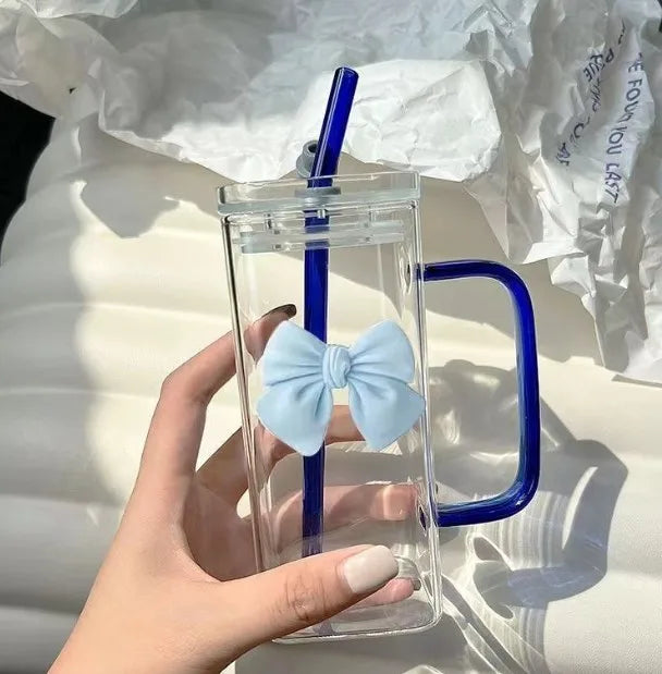 πβ¨ Glass Cup with 3D Bow Decal & Straw β¨π