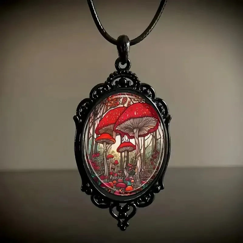 đ Retro Mushroom Oval Pendant Necklace đ