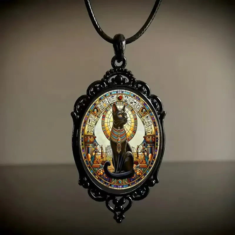 đą Retro Egyptian Cat Oval Pendant Necklace đą