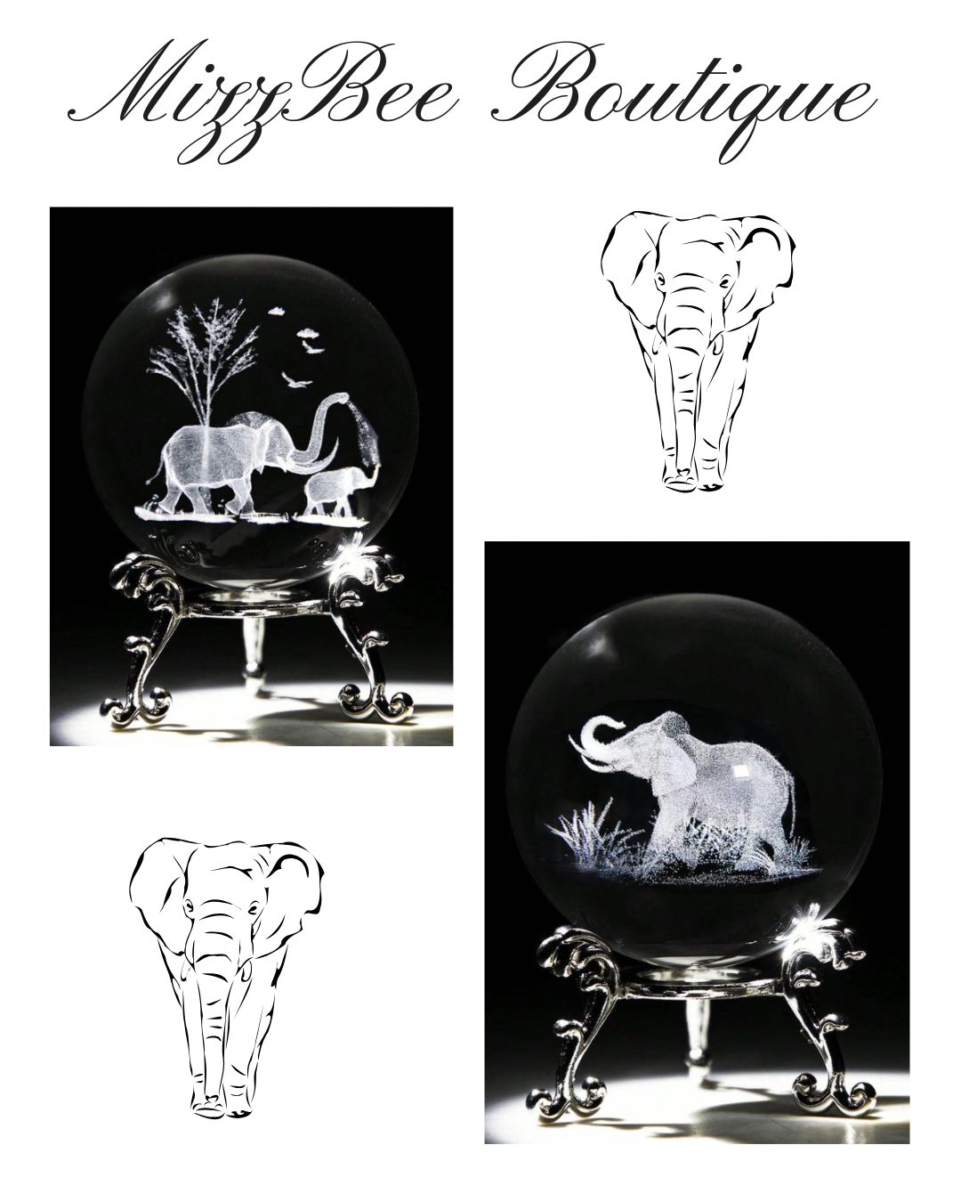 ๐ Elephant Crystal Ball Ornament with Stand