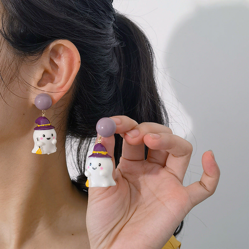 ๐ป Purple Witch Hat Ghost Earrings ๐