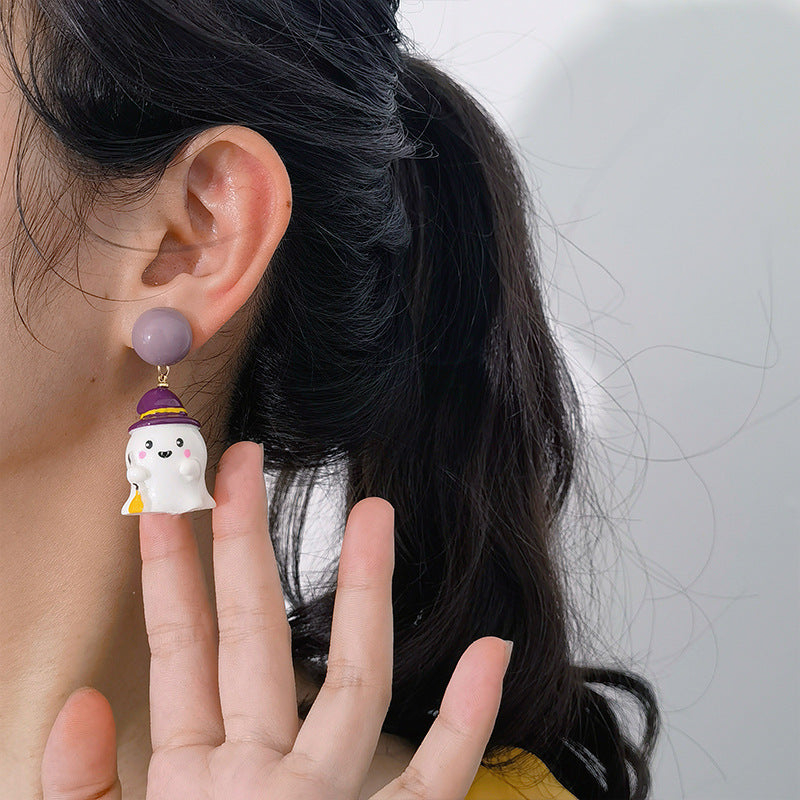 ๐ป Purple Witch Hat Ghost Earrings ๐