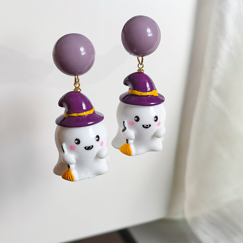 ๐ป Purple Witch Hat Ghost Earrings ๐