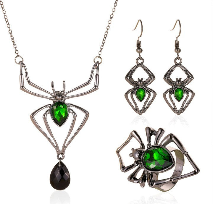 π·οΈπ Green Gemmed Spider Jewellery Set ππ·οΈ