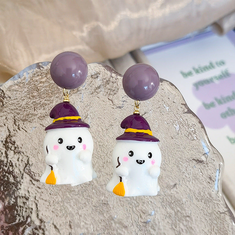 ๐ป Purple Witch Hat Ghost Earrings ๐