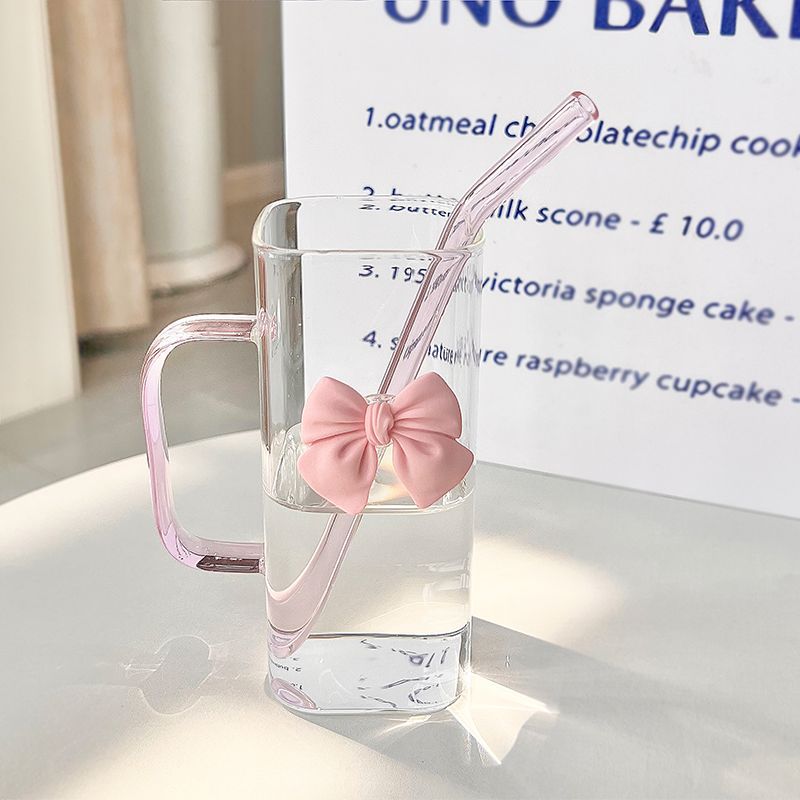 πβ¨ Glass Cup with 3D Bow Decal & Straw β¨π