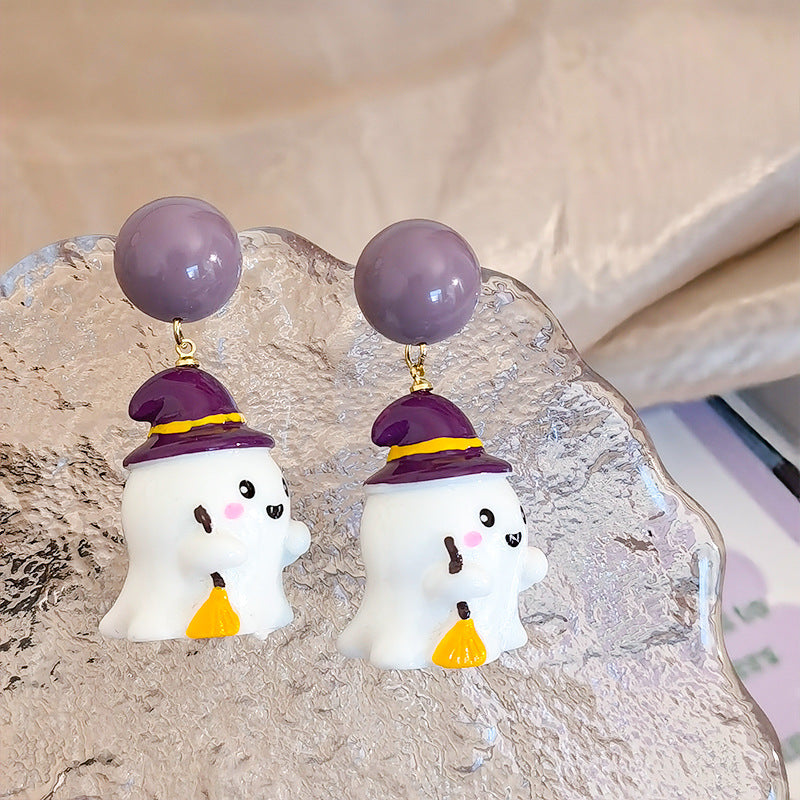 ๐ป Purple Witch Hat Ghost Earrings ๐