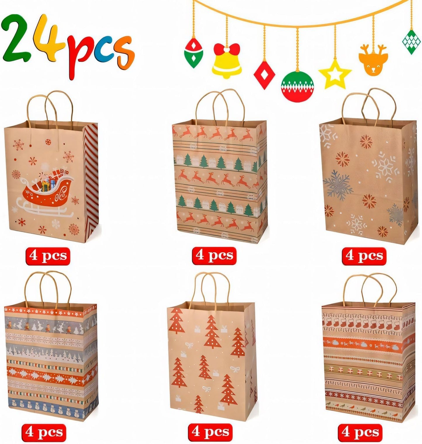🎁 24pc Christmas Kraft Gift Bags 🎁