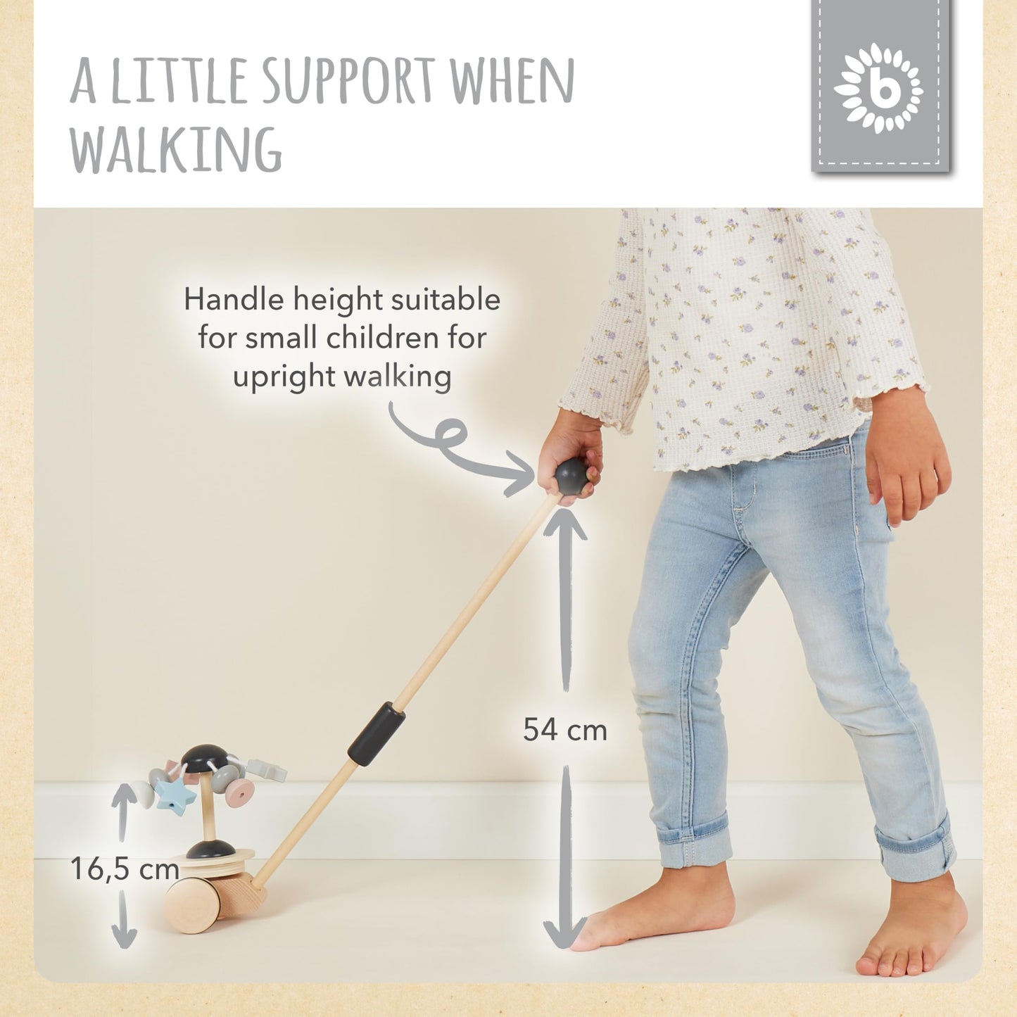 Blue Wooden Baby Push Along & Pull Along Walking Toy with Stars and Beads
