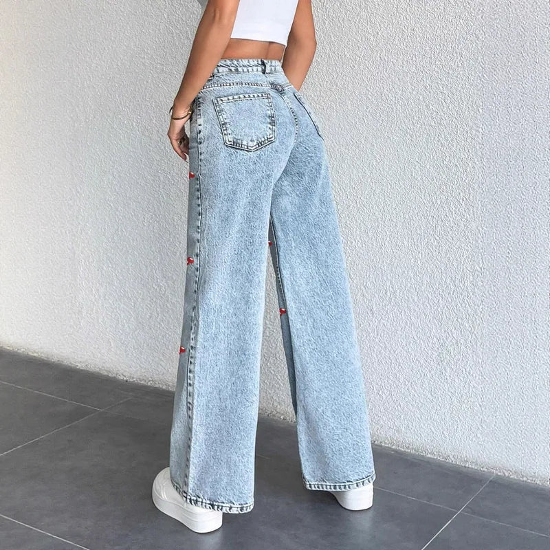 ๐ Original Design Cherry Print Denim Jeans ๐
