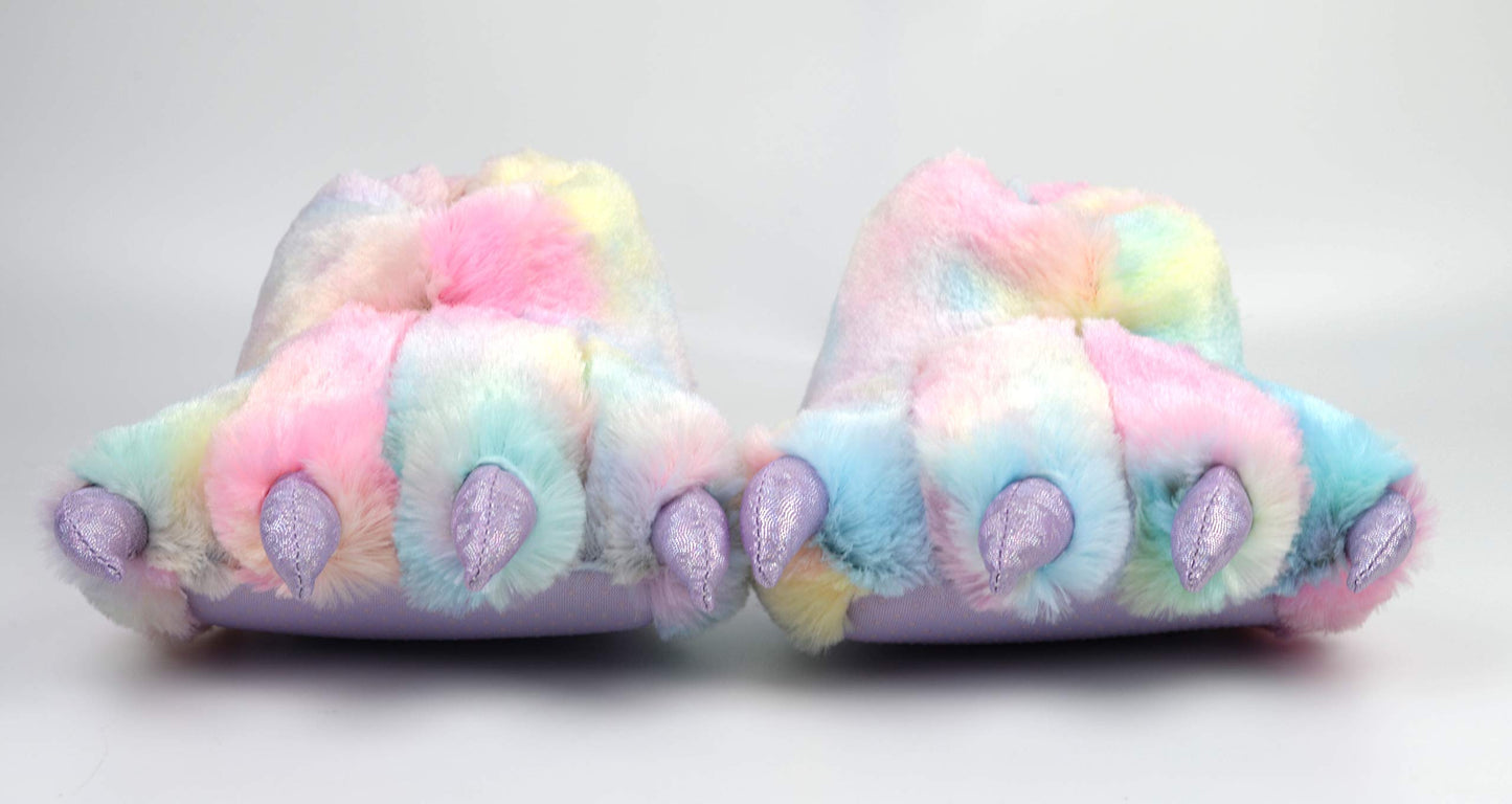 Kids 3D Rainbow Paw Slippers - Size 1/2