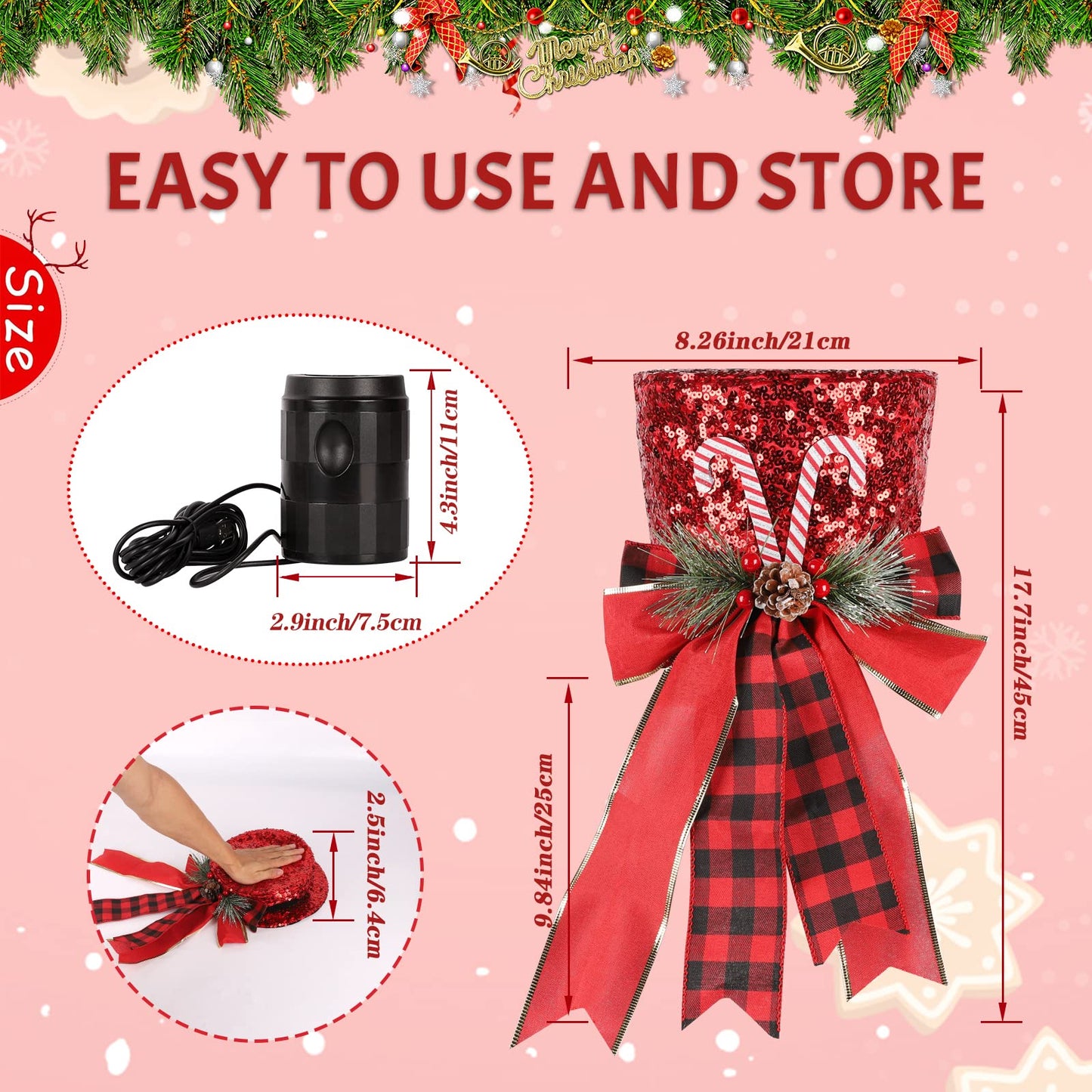 LED Red Christmas Tree Topper Snowflake Projector Top Hat