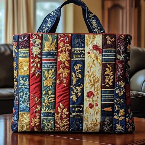 📚 Victorian Books Design Quilted Embroidered Tote Bag - YS101|G320 📚