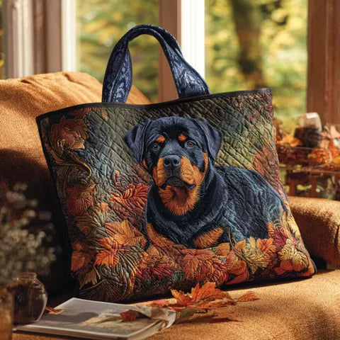 🐶 Rottweiler Design Quilted Embroidered Tote Bag - 106|G321 🐶