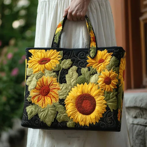 🌻 Sunflowers Design Quilted Embroidered Tote Bag - 126|G320 🌻