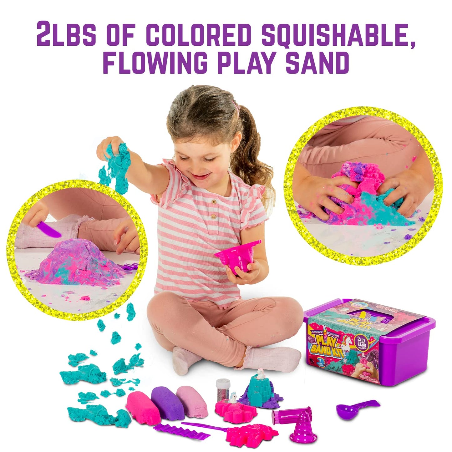 Unicorn Kingdom Sand Craft Kit with Squishy Sand, Tools & Carry Case