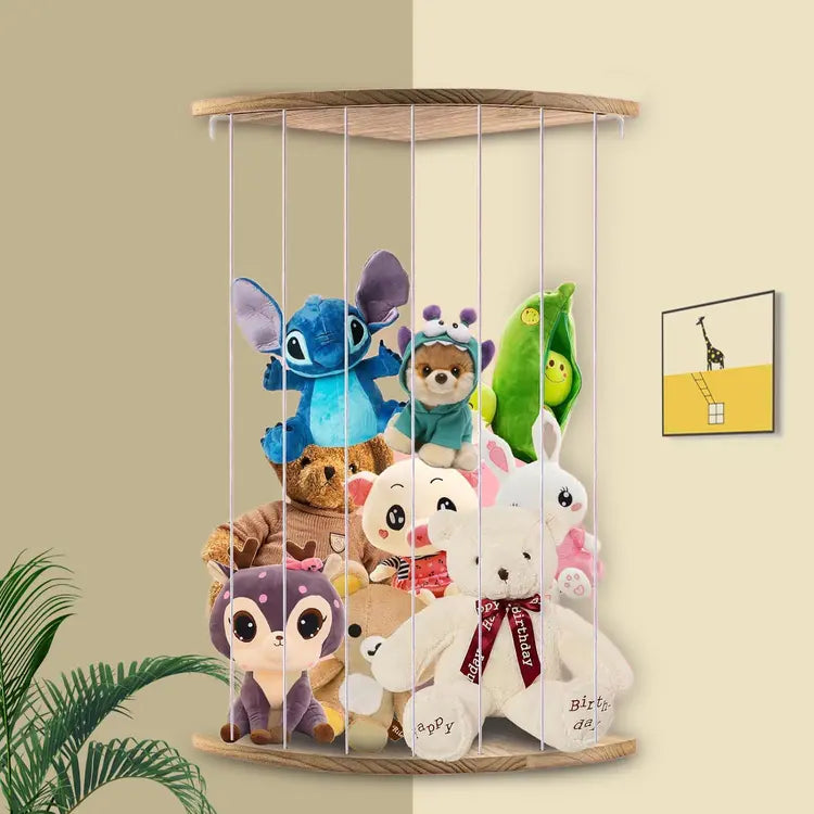 🧸🌿 Stuffed Animal Storage Wooden Corner Toy Shelf – Natural XL 🌿🧸