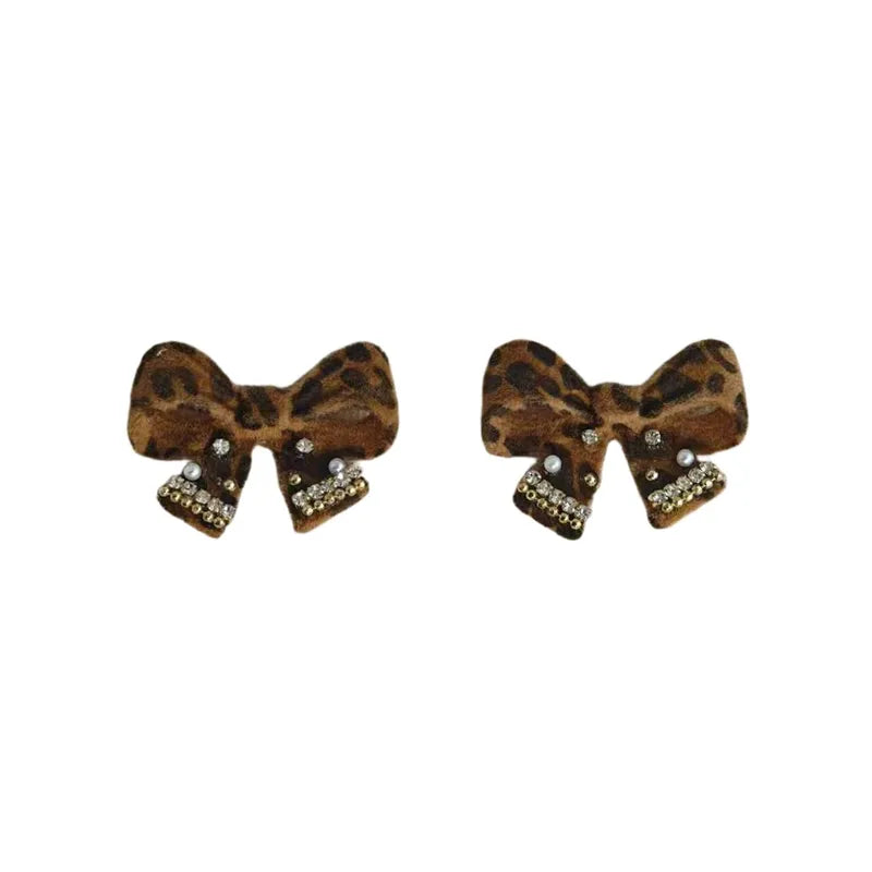 🐆 Velvet Leopard Print Bow Earrings 🐆